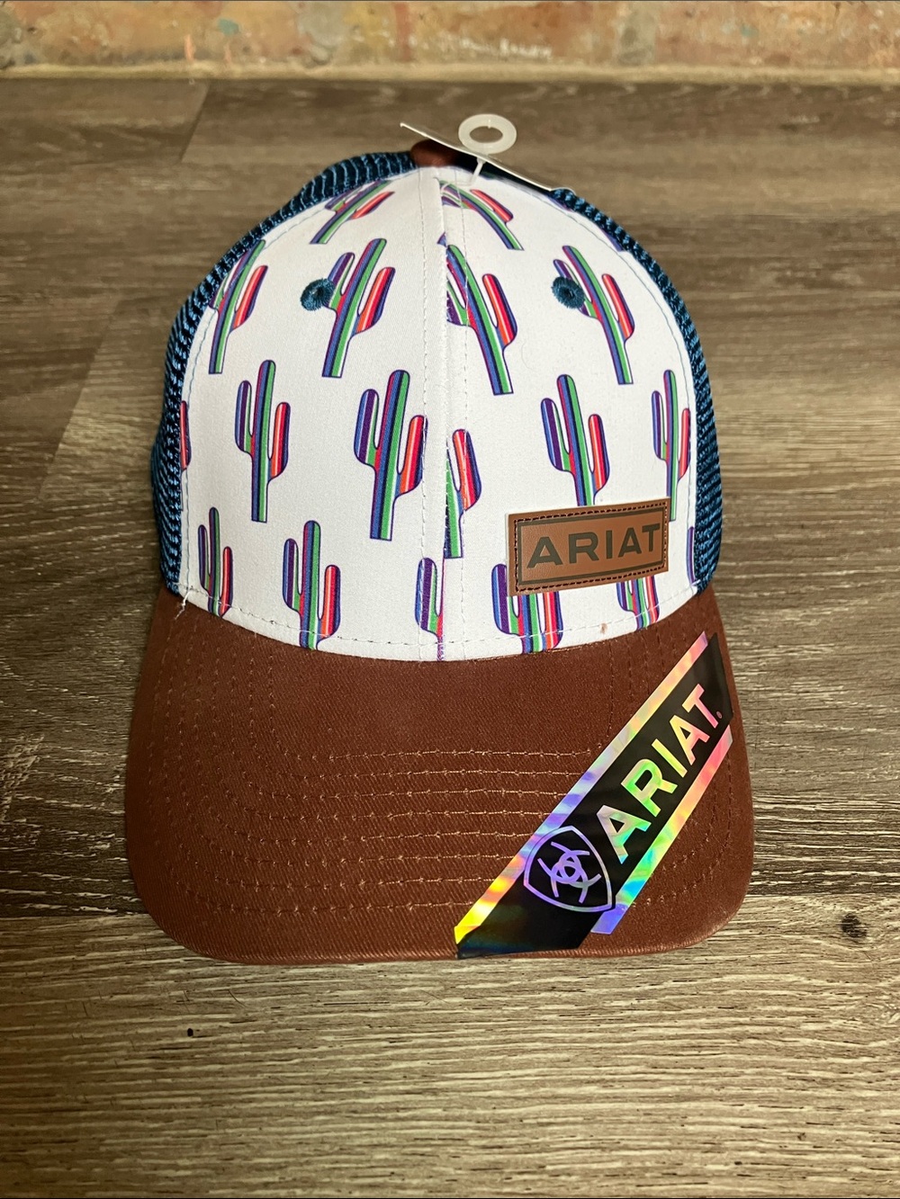 Ariat Brown, White & Navy Cactus Trucker Hat